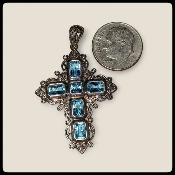 Sterling Silver and Blue Cross Pendant - Picture 3 of 6